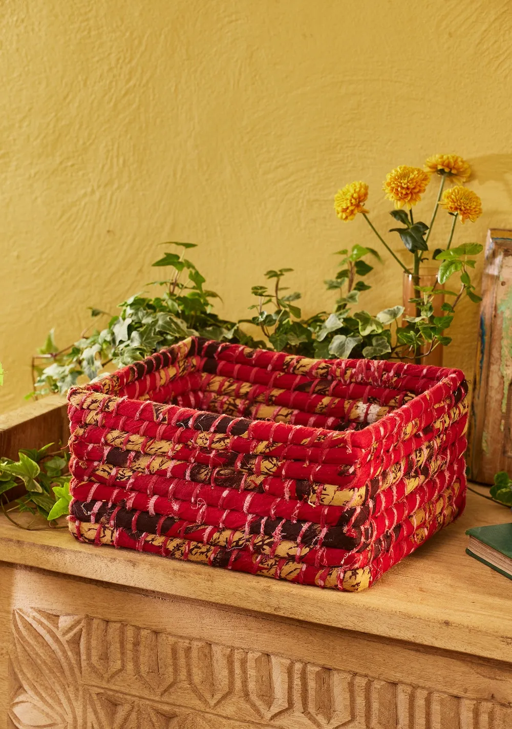 Recycled Sari & Seagrass Set 3 Baskets