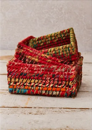 Recycled Sari & Seagrass Set 3 Baskets