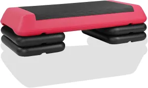 Red Aerobic Step Platform - Adjustable 4-Riser Home Gym Stepper, Health Club Size for Exercise Workouts