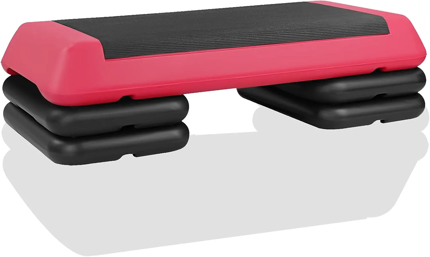 Red Aerobic Step Platform - Adjustable 4-Riser Home Gym Stepper, Health Club Size for Exercise Workouts