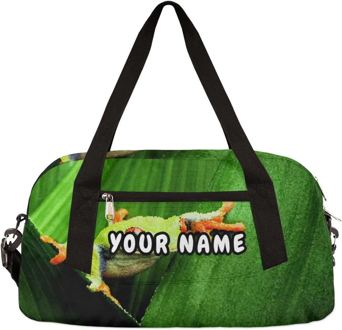 Red Eyed Tree Frog Personalized Kids Duffel Bag for Girls Boys, Frog Debris Custom Name Dance Bag Overnight Small Duffel Bag Carry On Weekend Sports Travel Bag for School Practice Gymnastics Ballet