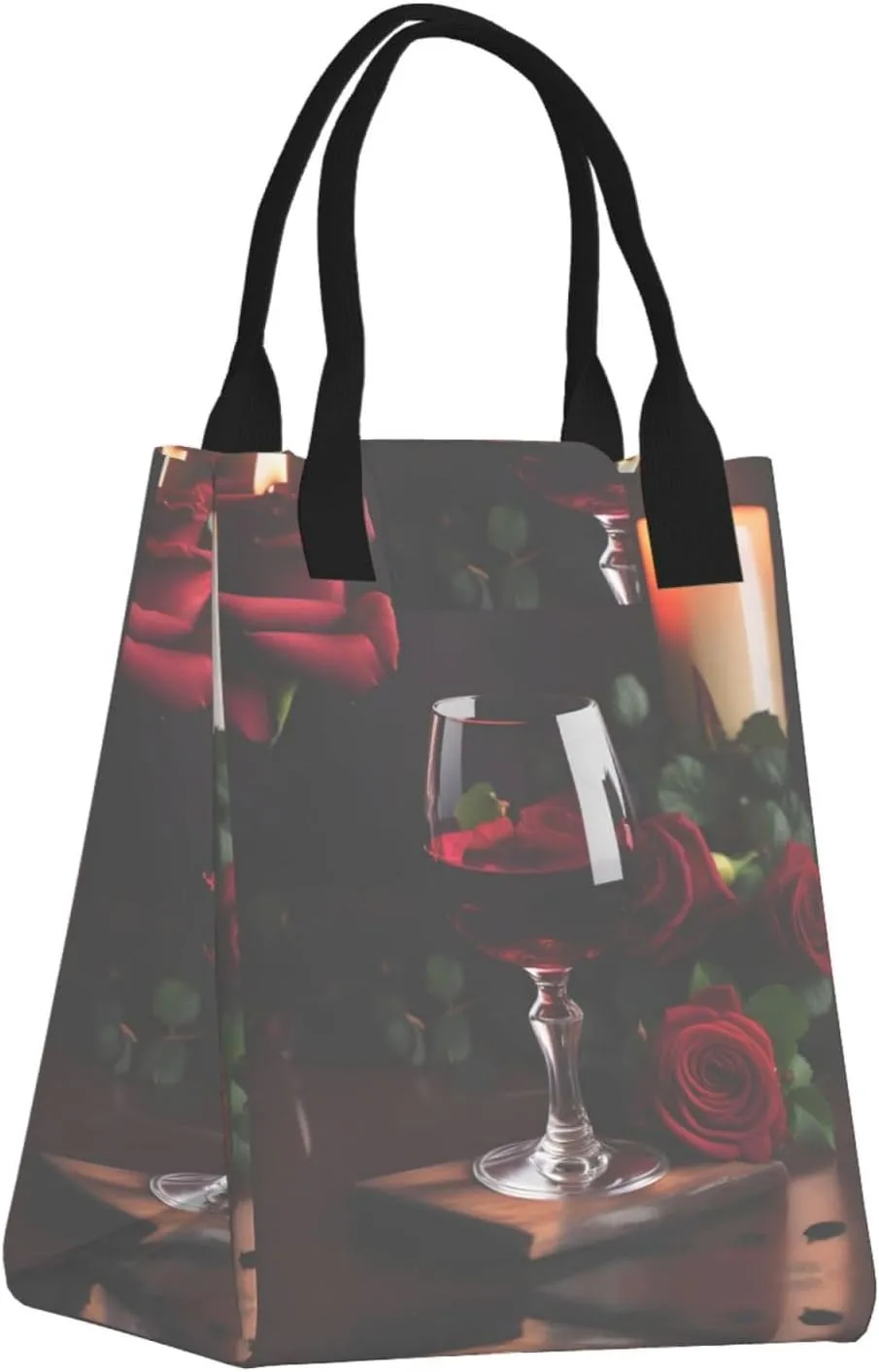 Red Wine Rose And Candle Reusable Paper Bag For Office Workers, Suitable For Picnic, Travel, More