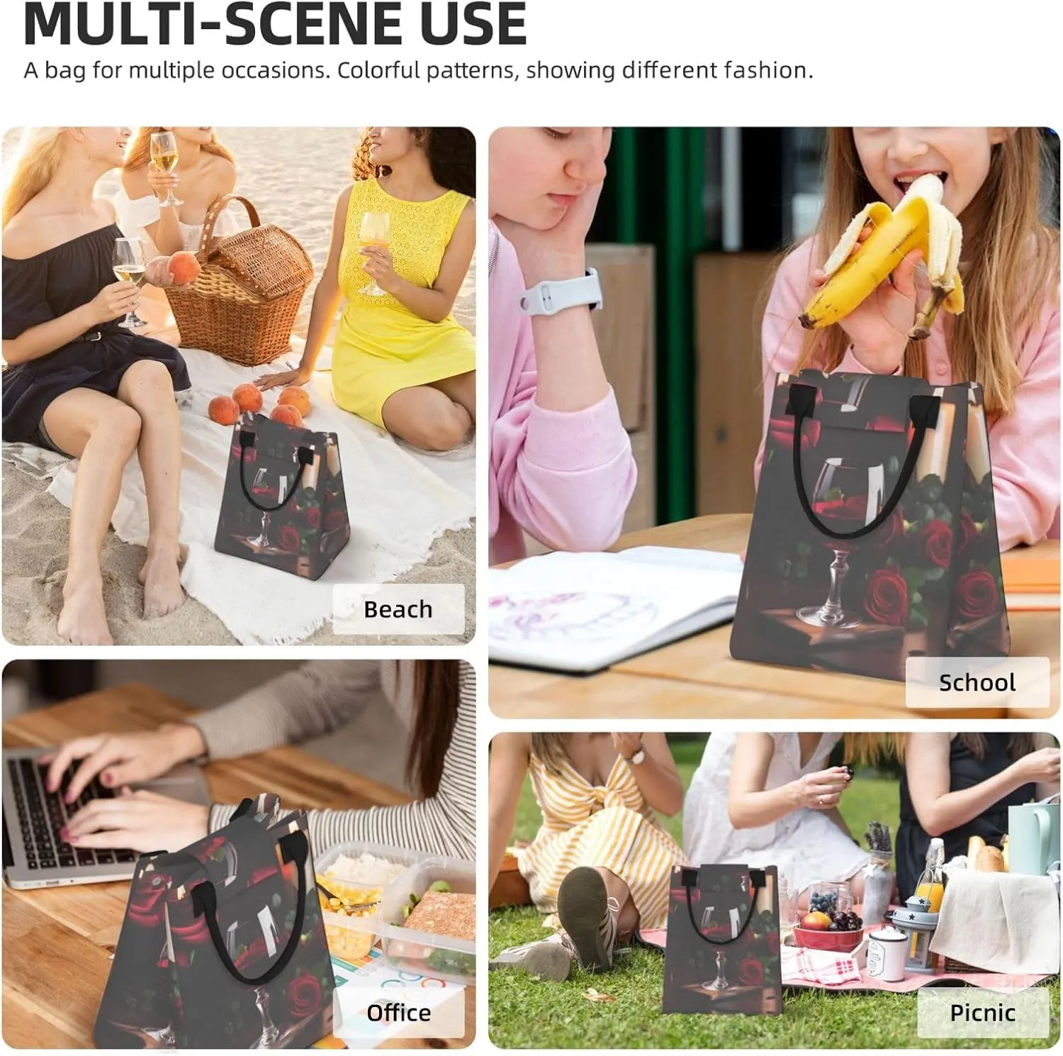 Red Wine Rose And Candle Reusable Paper Bag For Office Workers, Suitable For Picnic, Travel, More
