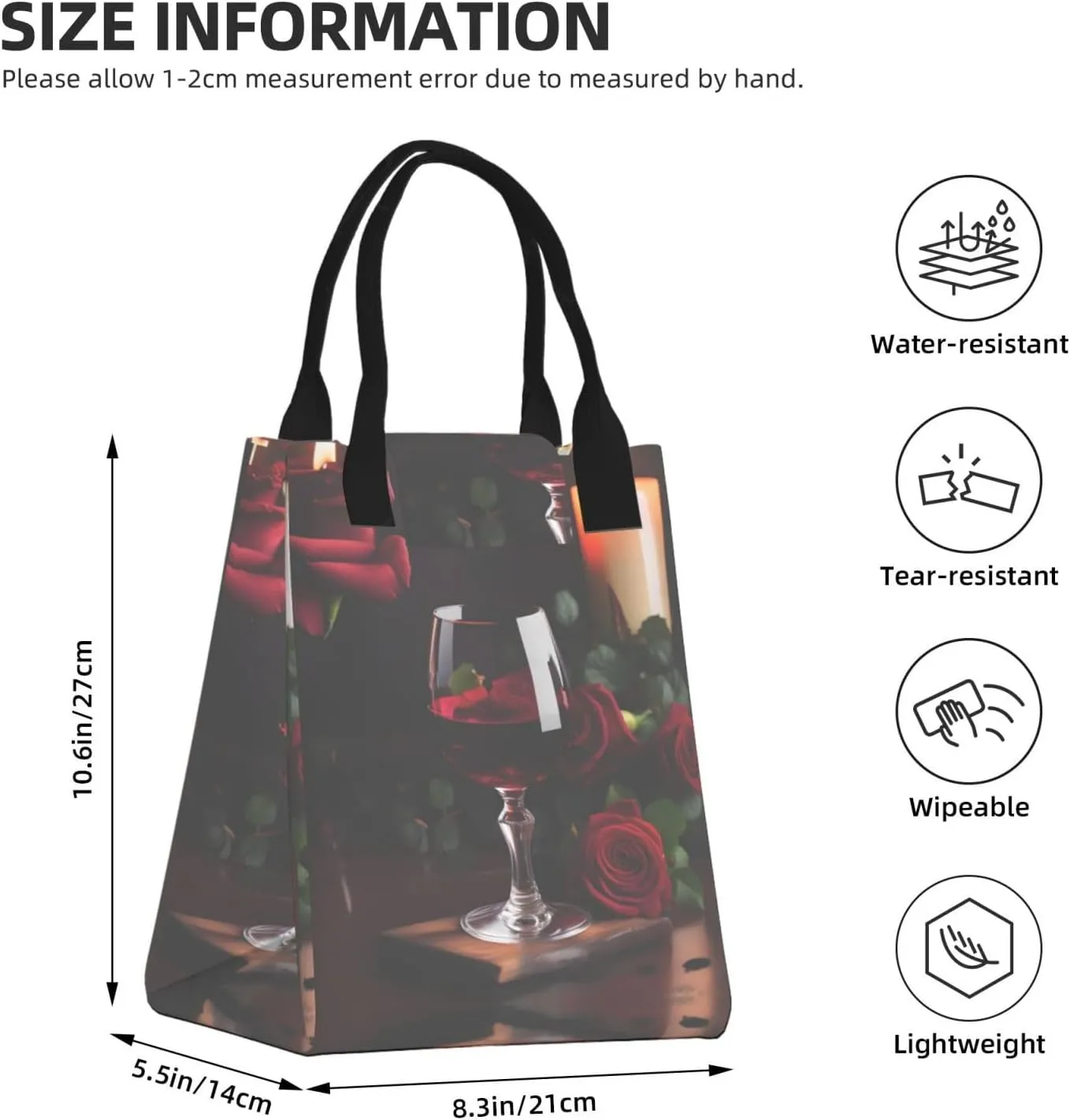 Red Wine Rose And Candle Reusable Paper Bag For Office Workers, Suitable For Picnic, Travel, More