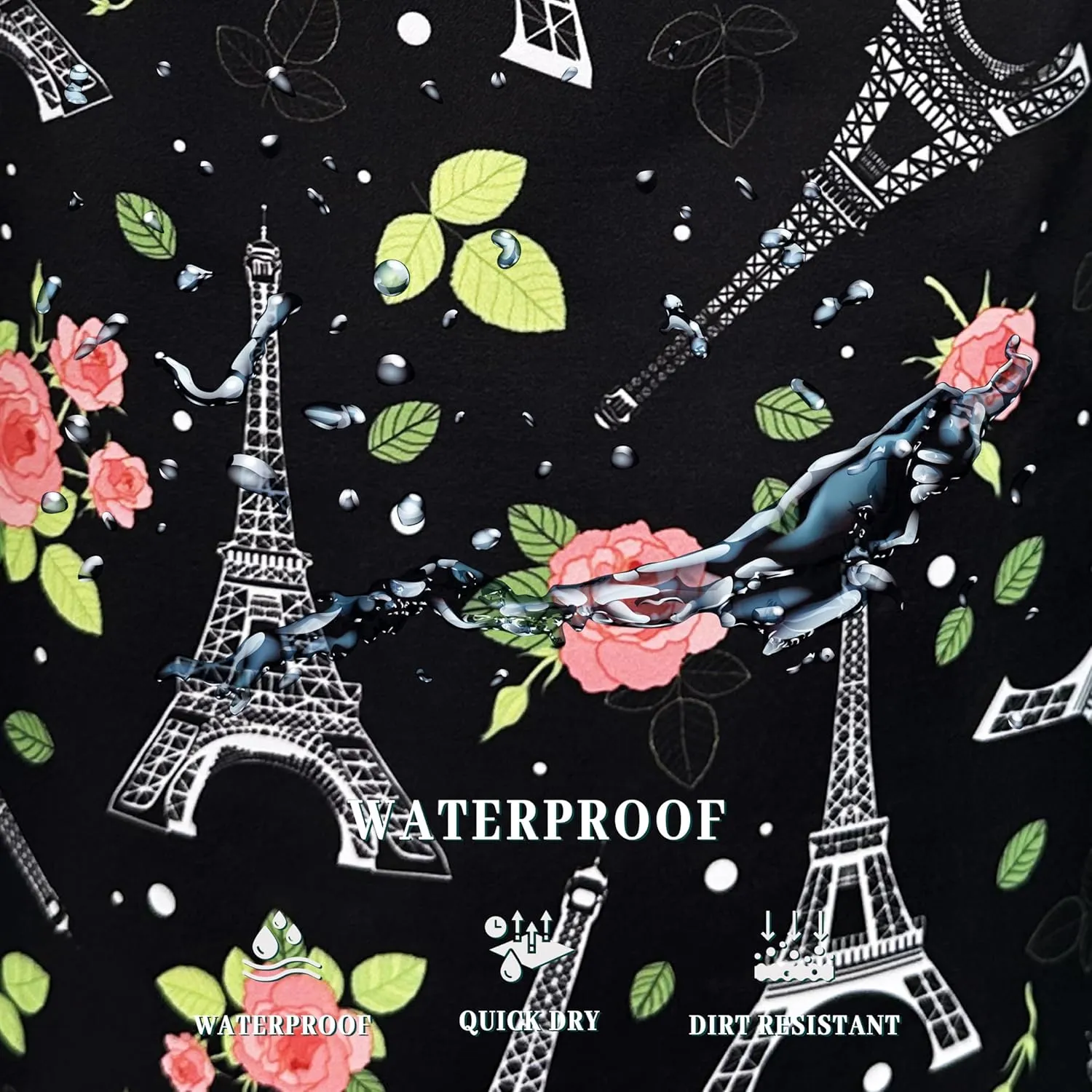 Retro Eiffel Tower Laundry Hamper Rose Flower Colorful Laundry Basket With Handles Foldable Oxford Cloth Tote Bag Clothes Toy Storage Bucket18.9x16.5 Inch For Bathroom/Laundry/Bedroom