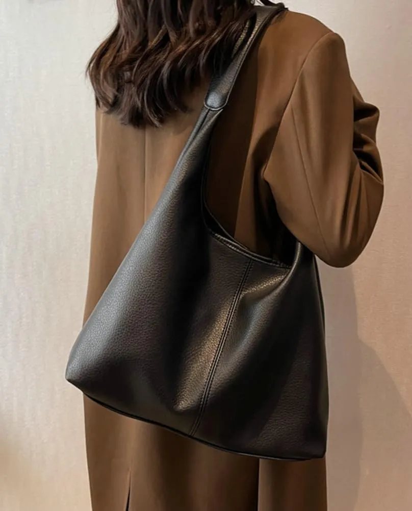 Retro Shoulder Bag Slouchy Tote Bag for Women Soft Leather Handbags Work Purse Ladies Top Handle Bag Large Capacity 2Pcs