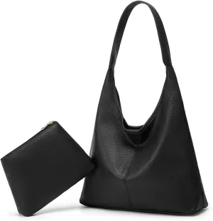 Retro Shoulder Bag Slouchy Tote Bag for Women Soft Leather Handbags Work Purse Ladies Top Handle Bag Large Capacity 2Pcs