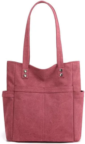 Retro Tote Bags for Women Large Canvas Shoulder Purse Casual Work Handbags Multi Pocket Top Handle Satchel