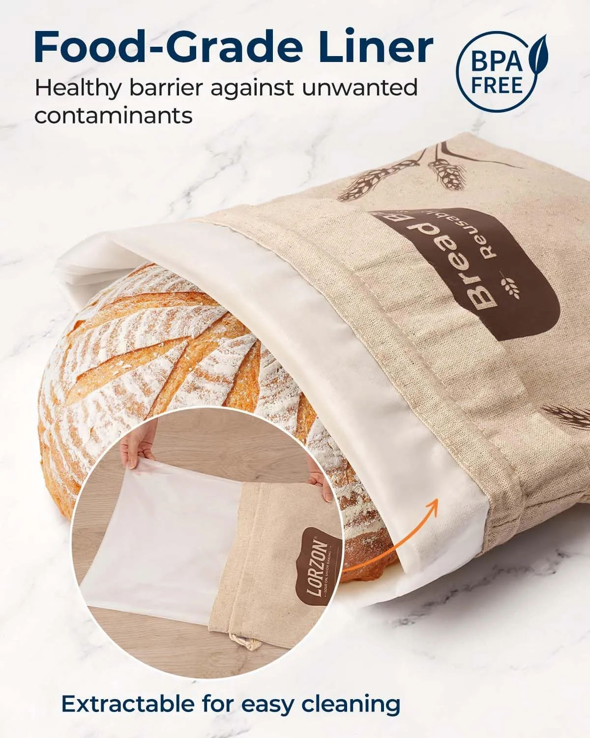 Reusable Bread Bags for Homemade Sourdough, Large Linen Bread Bags with TPU Lining (2 Pack)