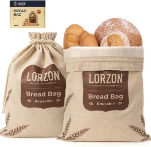 Reusable Bread Bags for Homemade Sourdough, Large Linen Bread Bags with TPU Lining (2 Pack)
