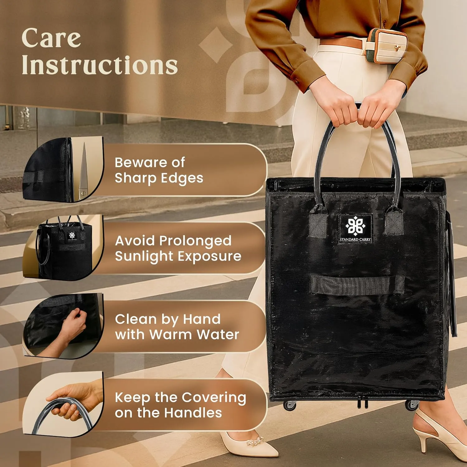 Reusable Grocery Bag with Wheels - Foldable Rolling Tote, Zipper Closure, Heavy-Duty, Eco-Friendly, Carry Up to 70Lbs - Perfect for Shopping, Laundry, Sports Schlepping, and More!