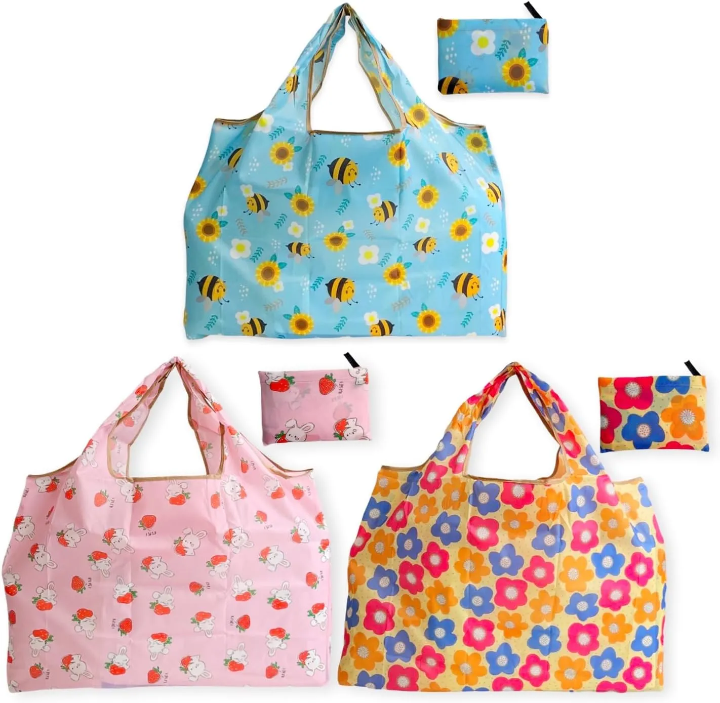 Reusable Grocery Shopping Bags with Handles – Foldable Tote Bags for Groceries