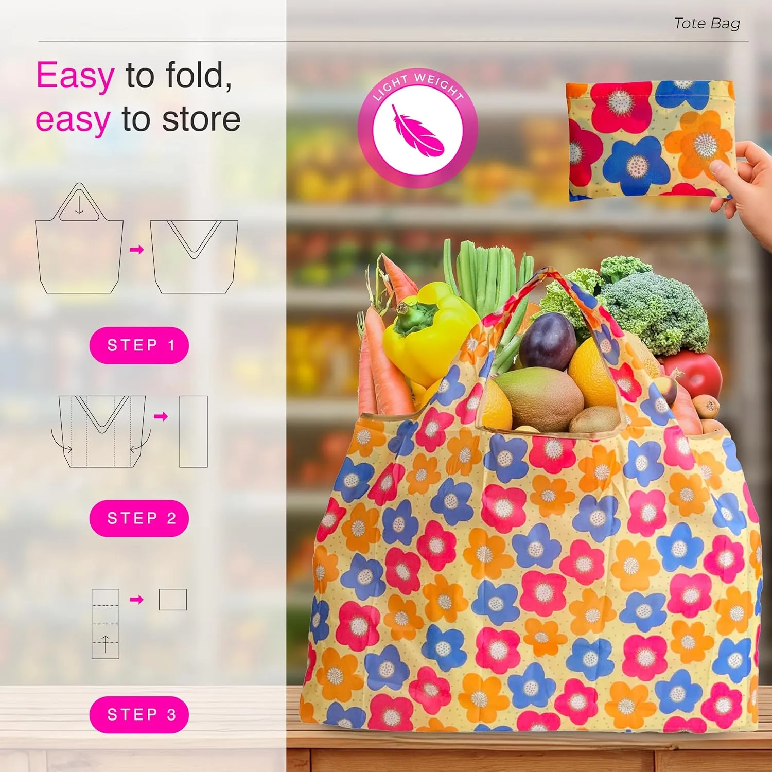 Reusable Grocery Shopping Bags with Handles – Foldable Tote Bags for Groceries