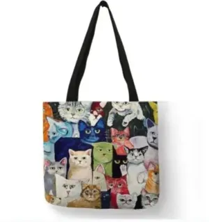 Reusable Tote Cute Cats Print
