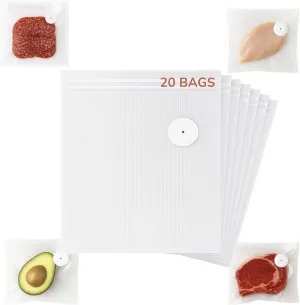 Reusable Vacuum Sealer Bags with Upgraded Cleanable Valve – 20 Pack – Thicker Walls, Dishwasher Safe, Freezer & Microwave Safe – Food Storage Bags for Meal Prep & Sous Vide – Eco-Friendly & Reusable