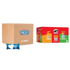 Rice Krispies Treats Marshmallow Snack Bars, Kids Snacks, School Lunch, Original (54 Bars)   Pringles Potato Crisps Chips, Lunch Snacks, Snack Stacks, Variety Pack, 19.3oz Box (27 Cups)