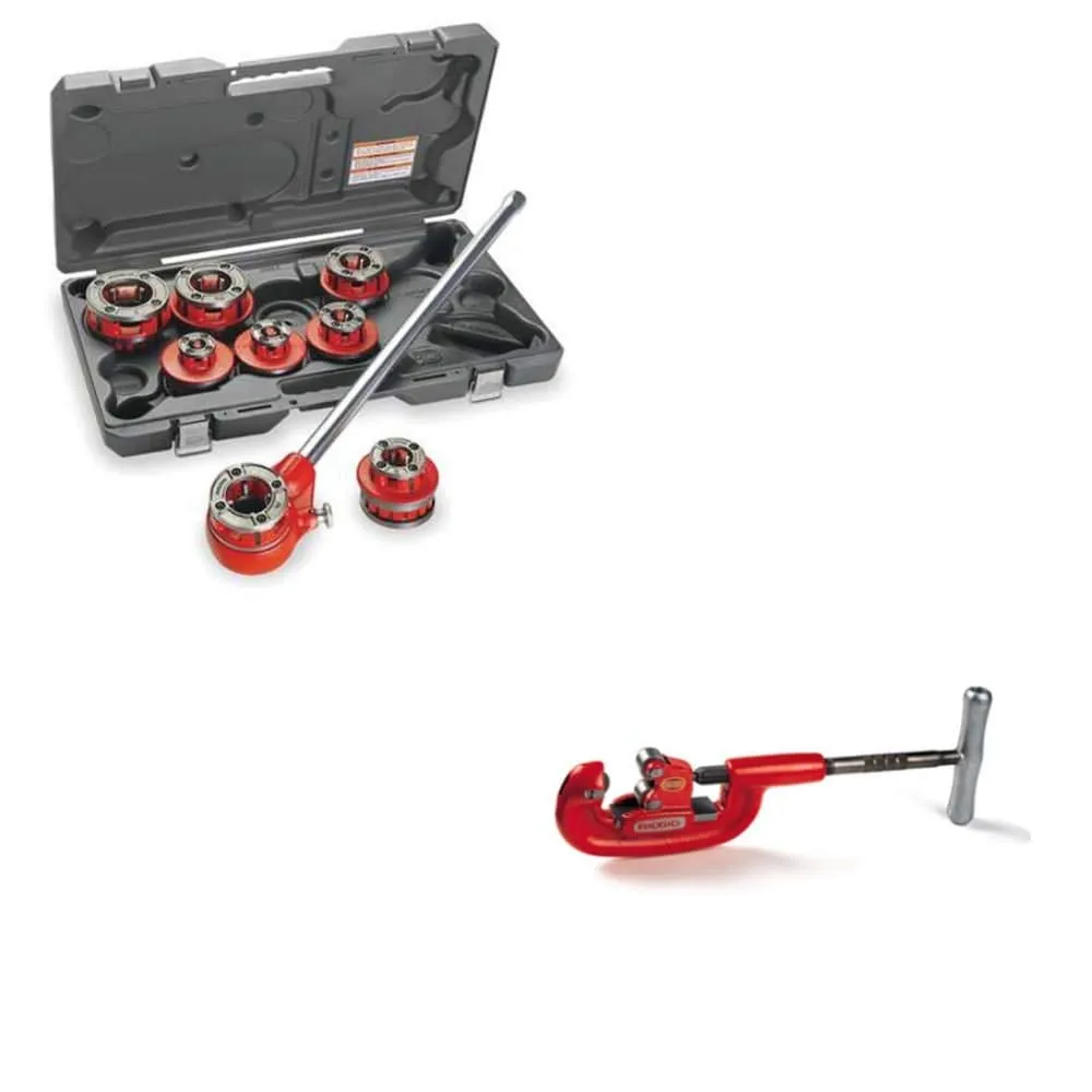 Ridgid 36475 12R 1/2"-2" NPT Ratchet Thrdr Set & Ridgid 32820 2-A HD Pipe Cutter