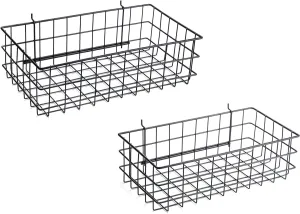 RightArrange Pegboard Basket Set of 2 - XLarge   Large Size Basket, Black - Hooks to Any Peg Board - Organize Tools, Workbench, Accessories, Garage Storage - Wall Organizer Attachments