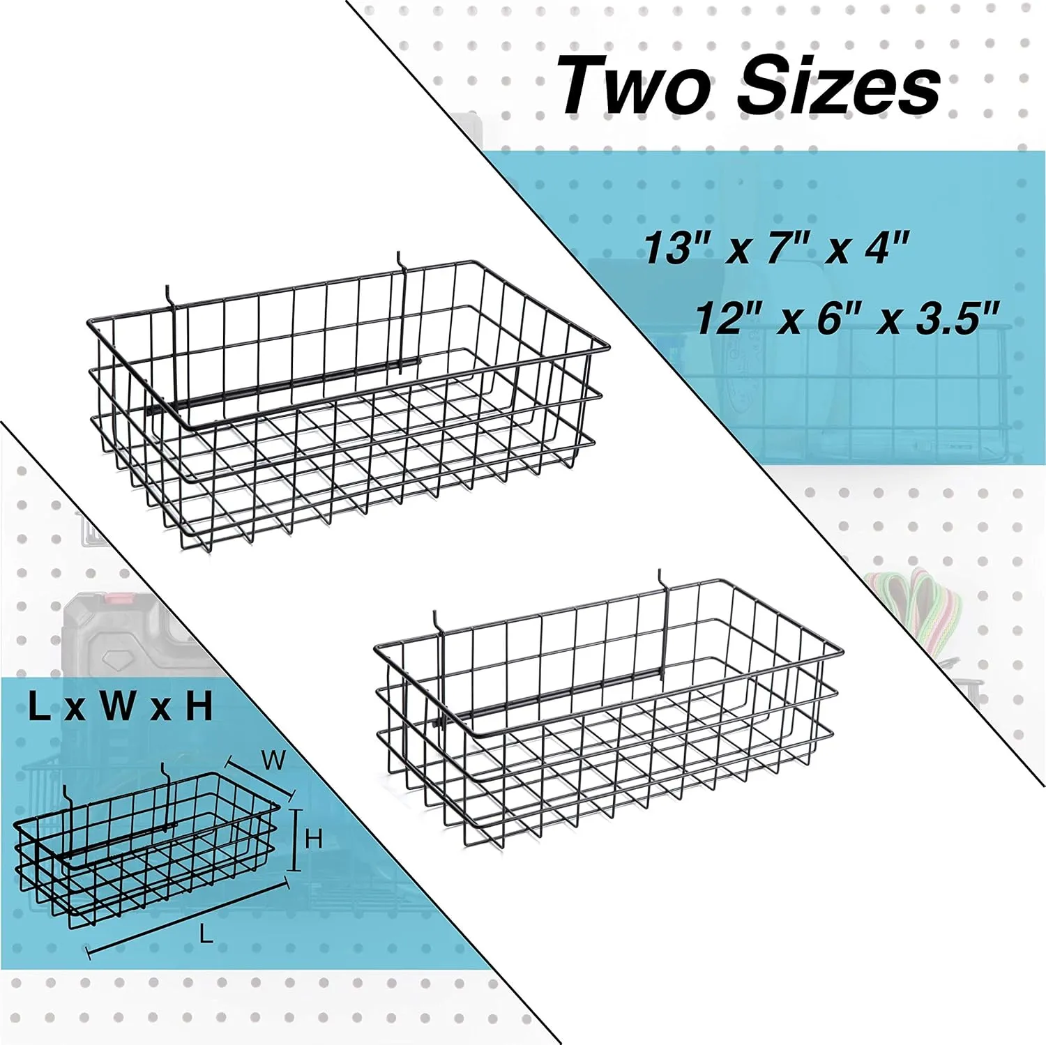 RightArrange Pegboard Basket Set of 2 - XLarge   Large Size Basket, Black - Hooks to Any Peg Board - Organize Tools, Workbench, Accessories, Garage Storage - Wall Organizer Attachments
