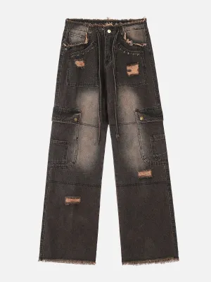 Rimiro - Multi-Pocket Ribbon Raw Edge Jeans