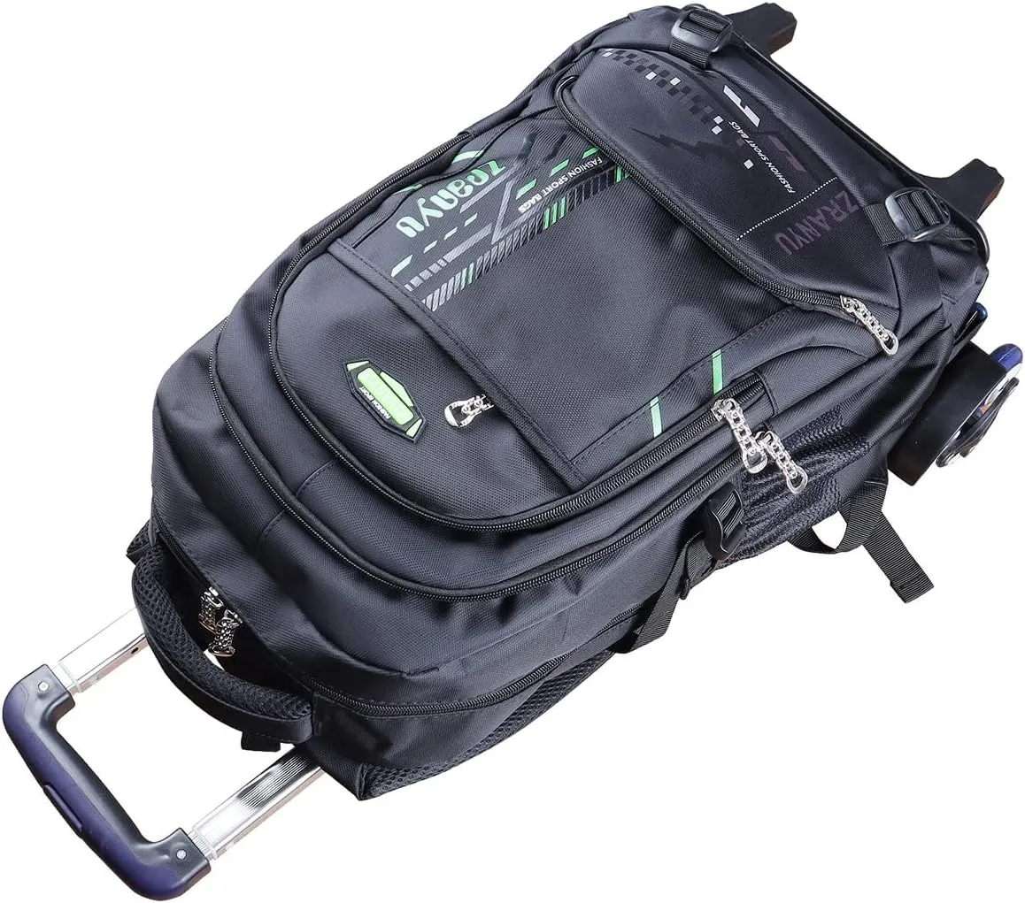 Rolling Backpack Trolley Schoolbag for Boy and Girl Wheels Bags (Green)