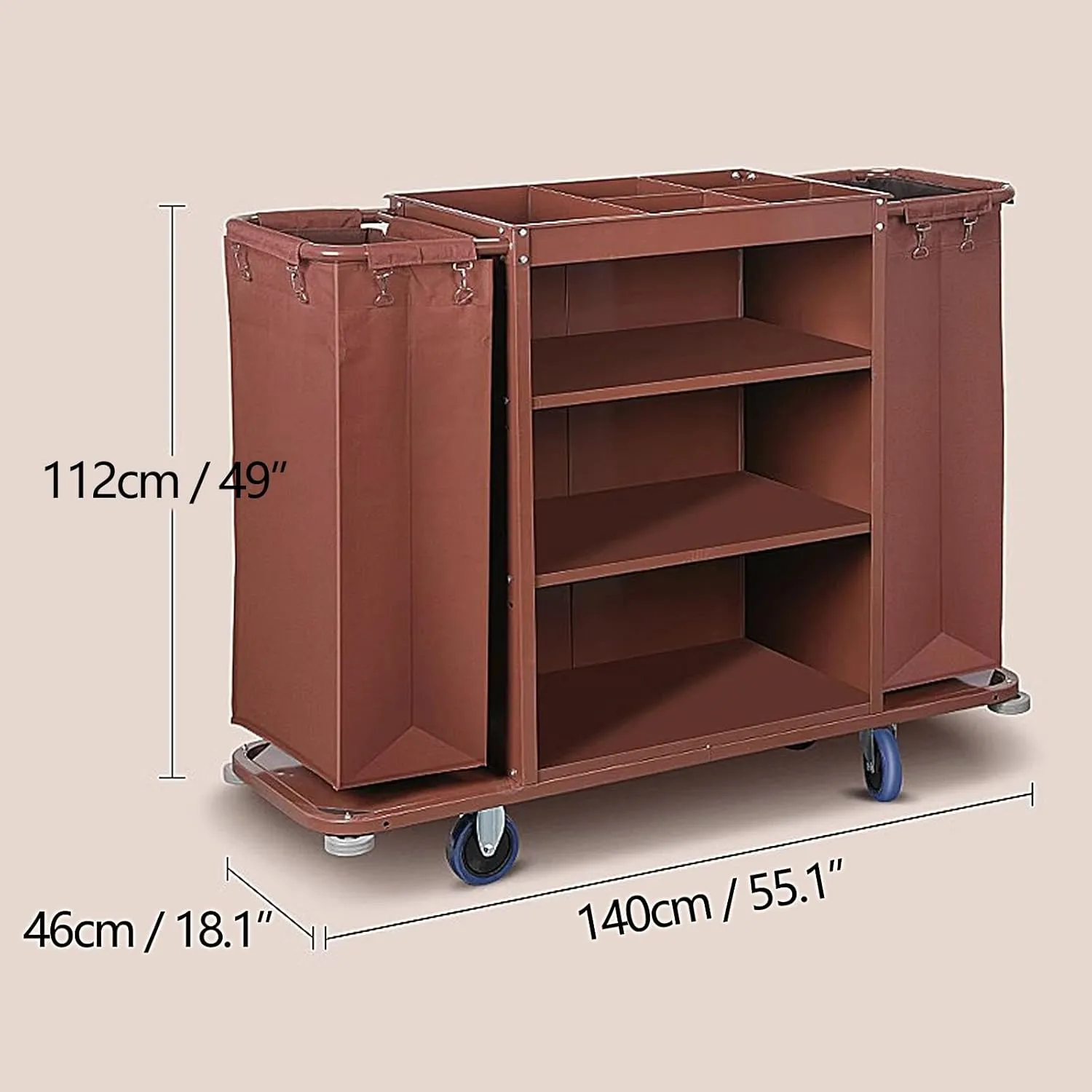 Rolling Laundry Basket Iron Frame Multifunctional 4 Layer Laundry Cart with Oxford Cloth Bag and Silent Wheels Large Capacity for Hotels, Shopping Malls(140 * 46 * 112cm)