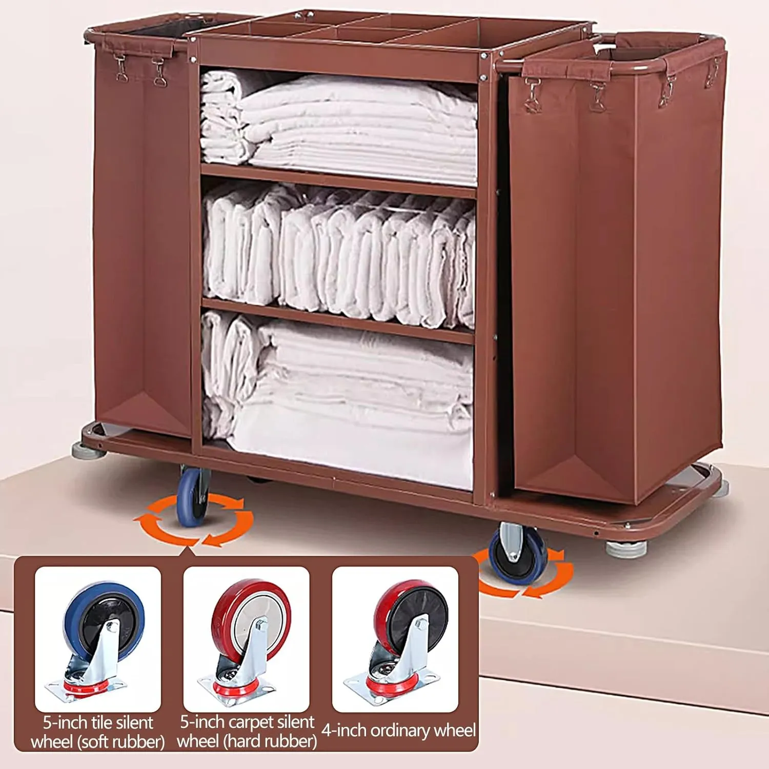 Rolling Laundry Basket Iron Frame Multifunctional 4 Layer Laundry Cart with Oxford Cloth Bag and Silent Wheels Large Capacity for Hotels, Shopping Malls(140 * 46 * 112cm)