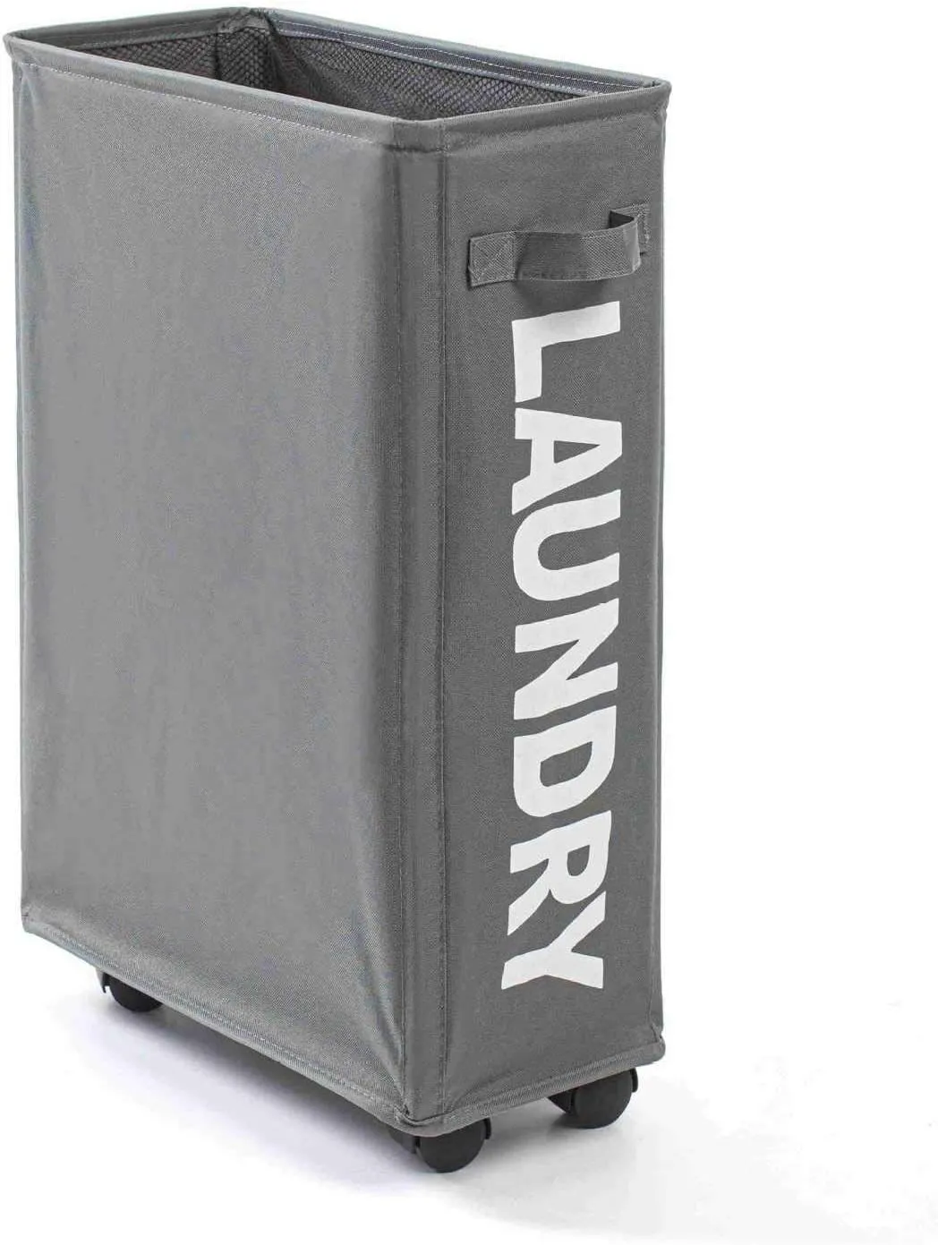 Rolling Slim Laundry Baskets Hamper Collapsible Dirty Clothes Hamper Tall Thin Laundry Basket Hamper on Wheels Home Corner Handy Waterproof Sorter Organizer Dorm Bathroom (Dark Grey)