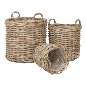 Rootz 3 Piece Set Storage Baskets - Organizing Containers - Woven Bins - Natural Rattan - ø62cm x 53cm