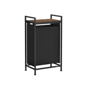 Rootz Laundry Basket with Shelf - Clothes Hamper - Multi-Functional Organizer - MDF & Steel - 42cm x 28cm x 75cm - 3.5kg - Ink Black-Vintage Brown
