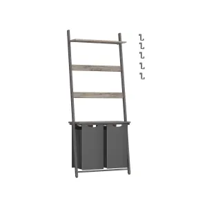 Rootz Laundry Sorter with Towel Rack - Clothes Hamper - Bathroom Organizer - Particle Board & Steel - 73 x 33 x 177 cm - Brown Grey