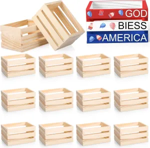 Roowest 12 Pcs 6.5'' Small Wooden Crates for Mother's Day Crafts Unfinished Wood Crate Basket for Display Home Bathroom Arts Milk Wine Towel Toys