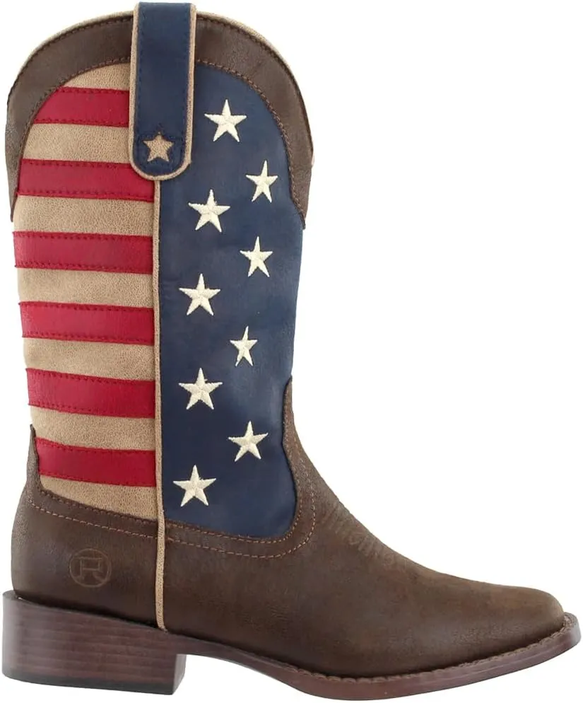 ROPER Womens American Patriotic Square Toe Casual Boots Mid Calf Low Heel 1-2" - Blue, Brown, Red