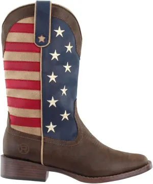 ROPER Womens American Patriotic Square Toe Casual Boots Mid Calf Low Heel 1-2" - Blue, Brown, Red