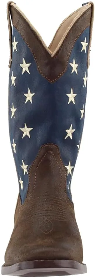 ROPER Womens American Patriotic Square Toe Casual Boots Mid Calf Low Heel 1-2" - Blue, Brown, Red