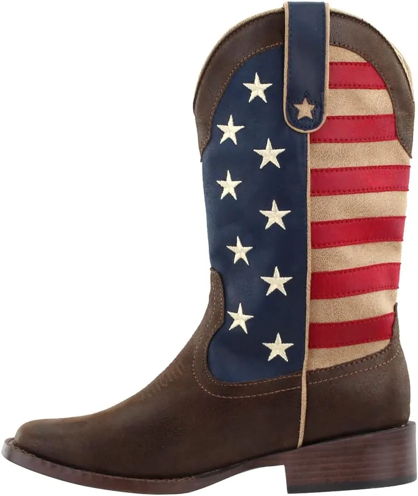 ROPER Womens American Patriotic Square Toe Casual Boots Mid Calf Low Heel 1-2" - Blue, Brown, Red