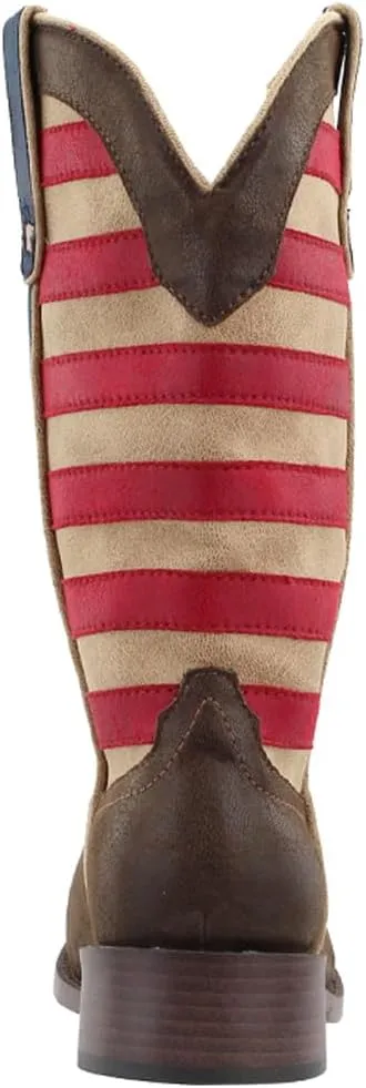 ROPER Womens American Patriotic Square Toe Casual Boots Mid Calf Low Heel 1-2" - Blue, Brown, Red
