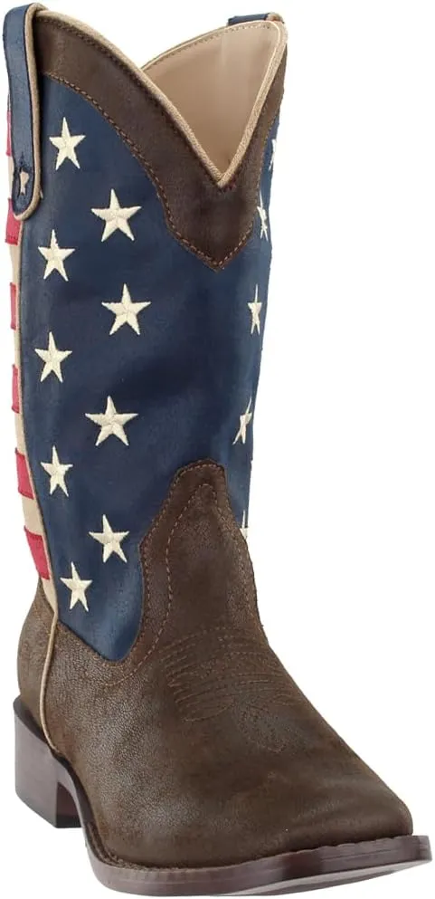 ROPER Womens American Patriotic Square Toe Casual Boots Mid Calf Low Heel 1-2" - Blue, Brown, Red