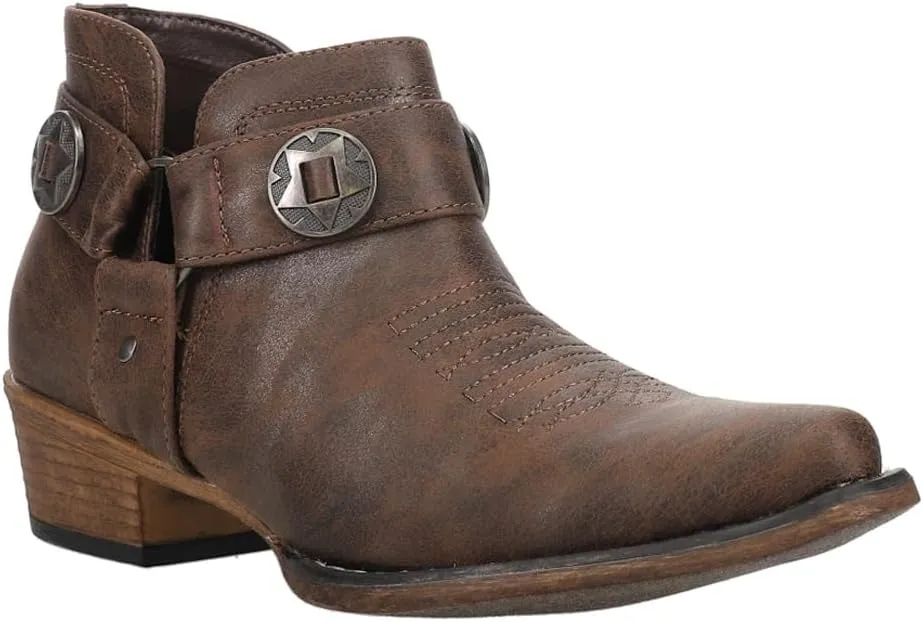 ROPER Womens Ava Harness Snip Toe Casual Boots Ankle Low Heel 1-2" - Brown