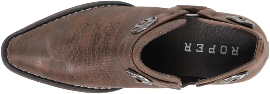 ROPER Womens Ava Harness Snip Toe Casual Boots Ankle Low Heel 1-2" - Brown