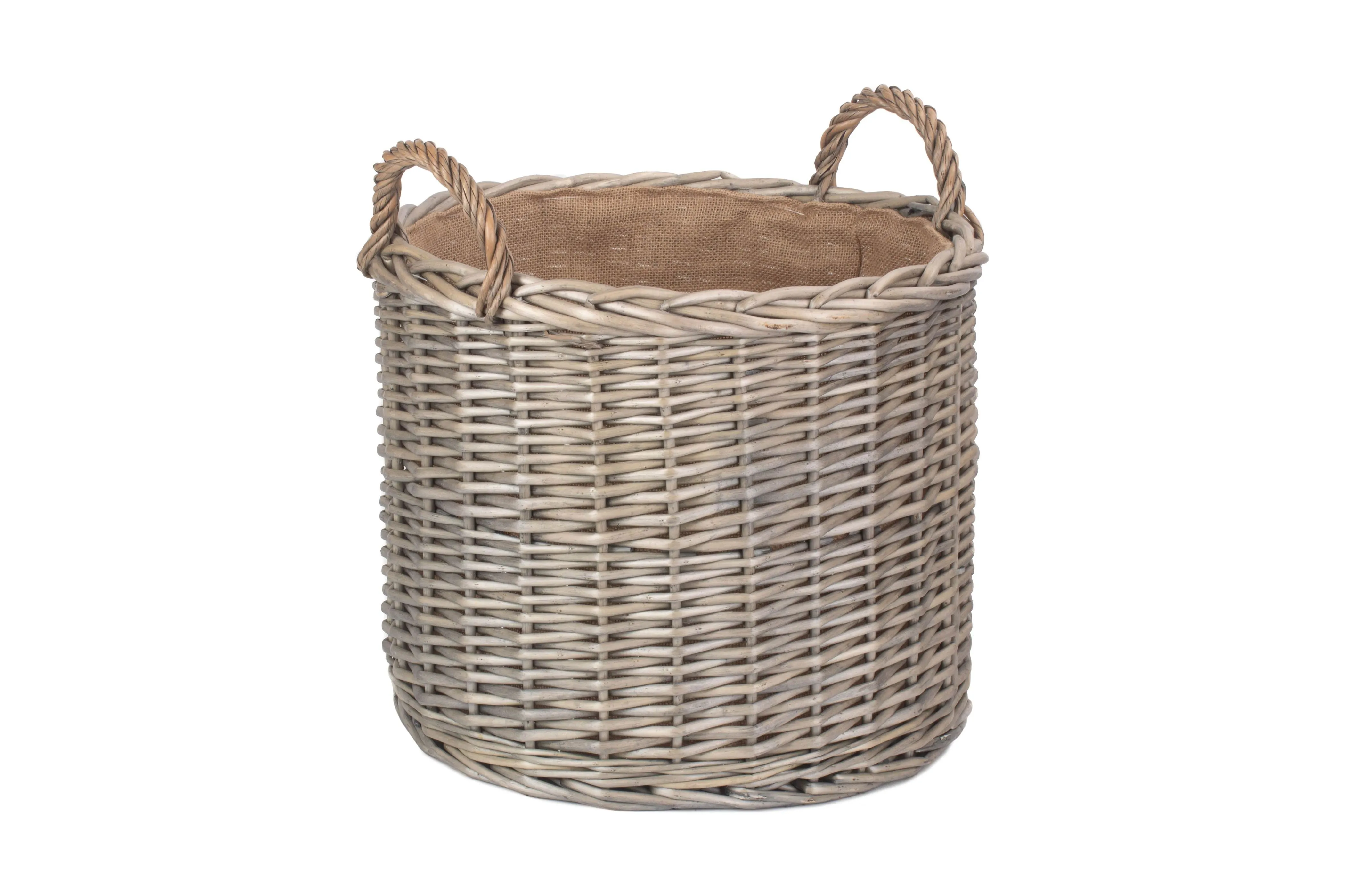 Round Lined Straight-Sided Wicker Log/ Storage Basket