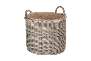 Round Lined Straight-Sided Wicker Log/ Storage Basket