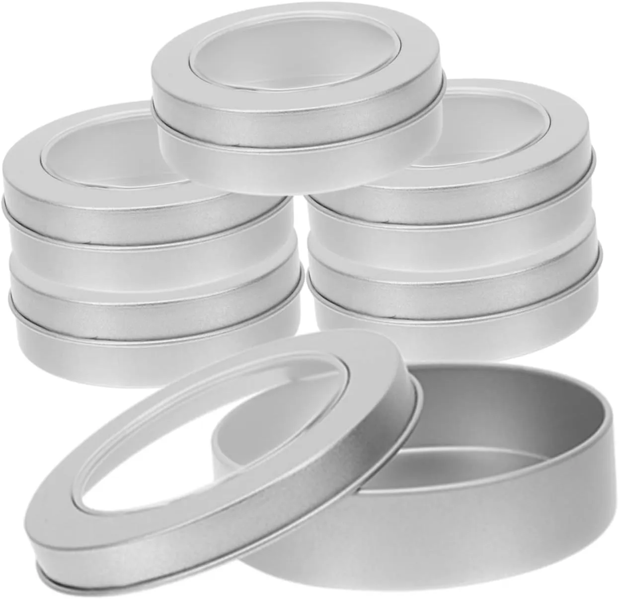 Round Window Tin Can 6 Pack Christmas Tins for Cookies Candy Container Jewelry Craft Storage Retro Tinplate Box Lids