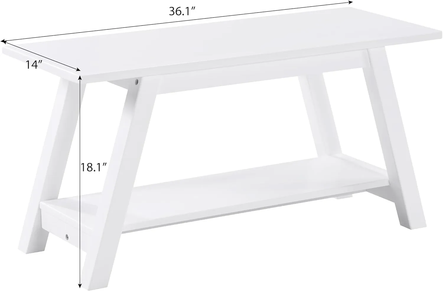 Roundhill Furniture Elyz Solid Wood Bench with Shelf, 36.10-Inch Long, White
