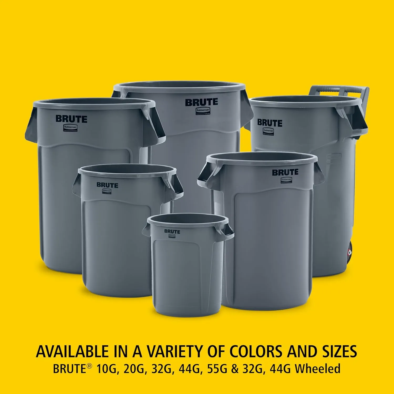 Rubbermaid Commercial Products BRUTE Heavy-Duty Round Vented Trash Can Without Lid, 55-Gallon, Yellow, for Landscapers/Construction/Restaurant/Stadium/Back of House/Office/Warehouse/Home