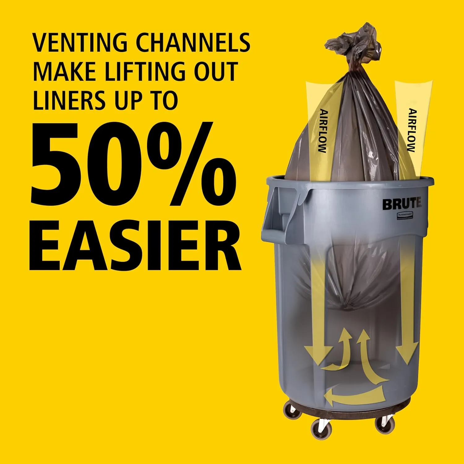 Rubbermaid Commercial Products BRUTE Heavy-Duty Round Vented Trash Can Without Lid, 55-Gallon, Yellow, for Landscapers/Construction/Restaurant/Stadium/Back of House/Office/Warehouse/Home