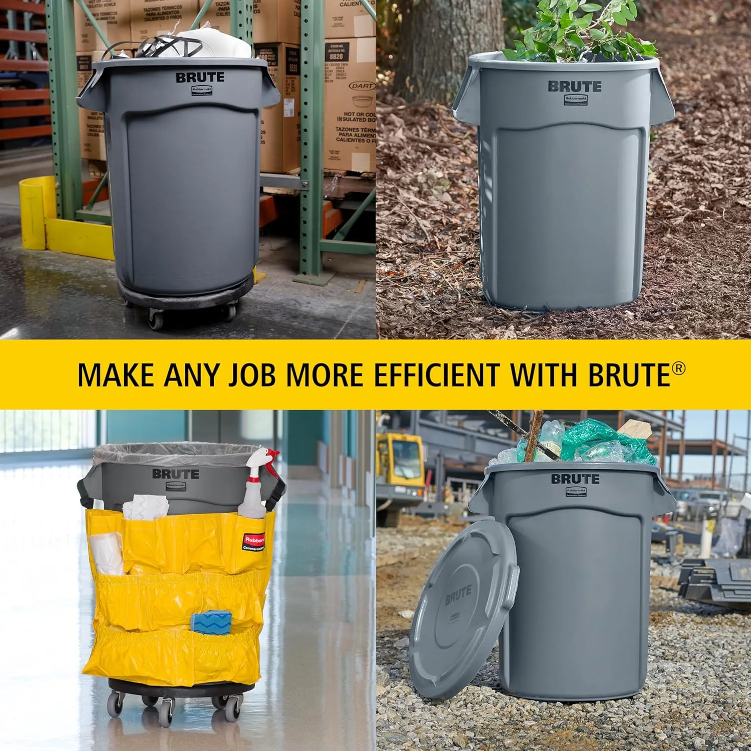 Rubbermaid Commercial Products BRUTE Heavy-Duty Round Vented Trash Can Without Lid, 55-Gallon, Yellow, for Landscapers/Construction/Restaurant/Stadium/Back of House/Office/Warehouse/Home