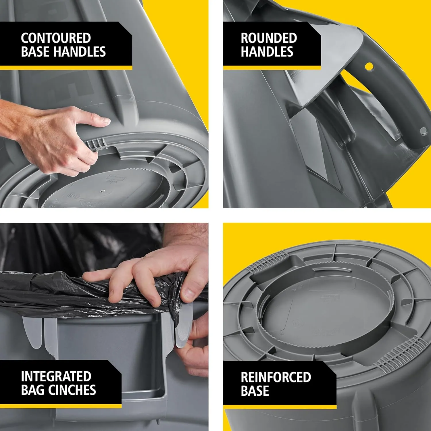 Rubbermaid Commercial Products BRUTE Heavy-Duty Round Vented Trash Can Without Lid, 55-Gallon, Yellow, for Landscapers/Construction/Restaurant/Stadium/Back of House/Office/Warehouse/Home
