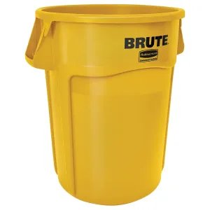 Rubbermaid Commercial Products BRUTE Heavy-Duty Round Vented Trash Can Without Lid, 55-Gallon, Yellow, for Landscapers/Construction/Restaurant/Stadium/Back of House/Office/Warehouse/Home