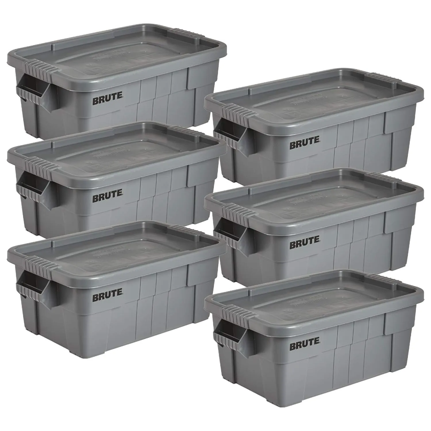 Rubbermaid Commercial Products BRUTE Tote Storage Bin with Lid, 14-Gallon, Gray, Rugged/Reusable Boxes for Moving/Camping/Garage/Basement Storage, Pack of 6